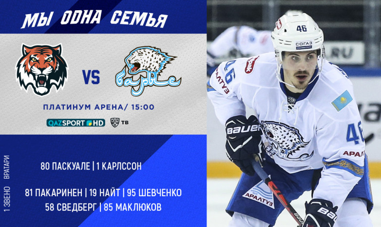 Состав «Барыса» на матч с «Амуром»