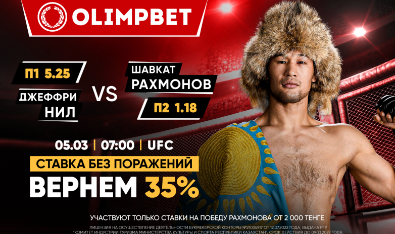 Долгожданный бой Шавката Рахмонова в UFC: Olimpbet вернет 35%, если ставка на «Номада» не сыграет