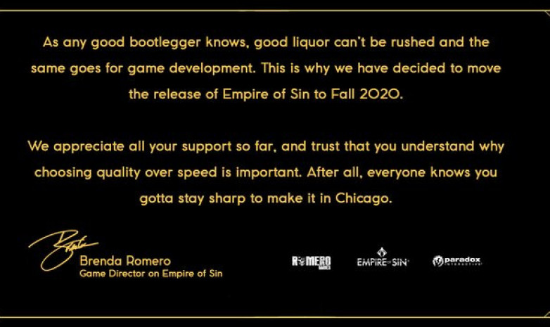 Релиз Empire of Sin перенесли на осень