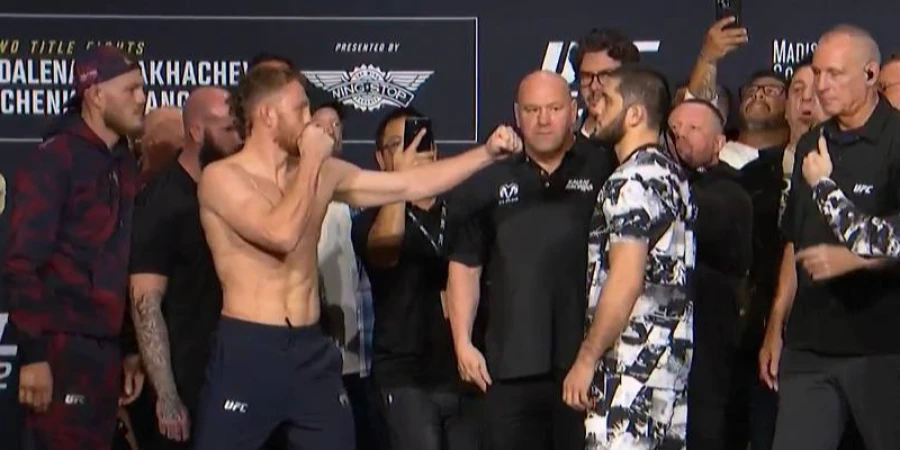 Финальная битва взглядов Маддалены и Махачева. ВИДЕО