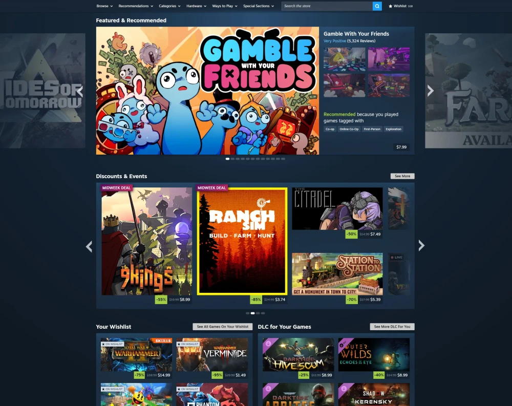 В Steam появился новый интерфейс главной страницы магазина