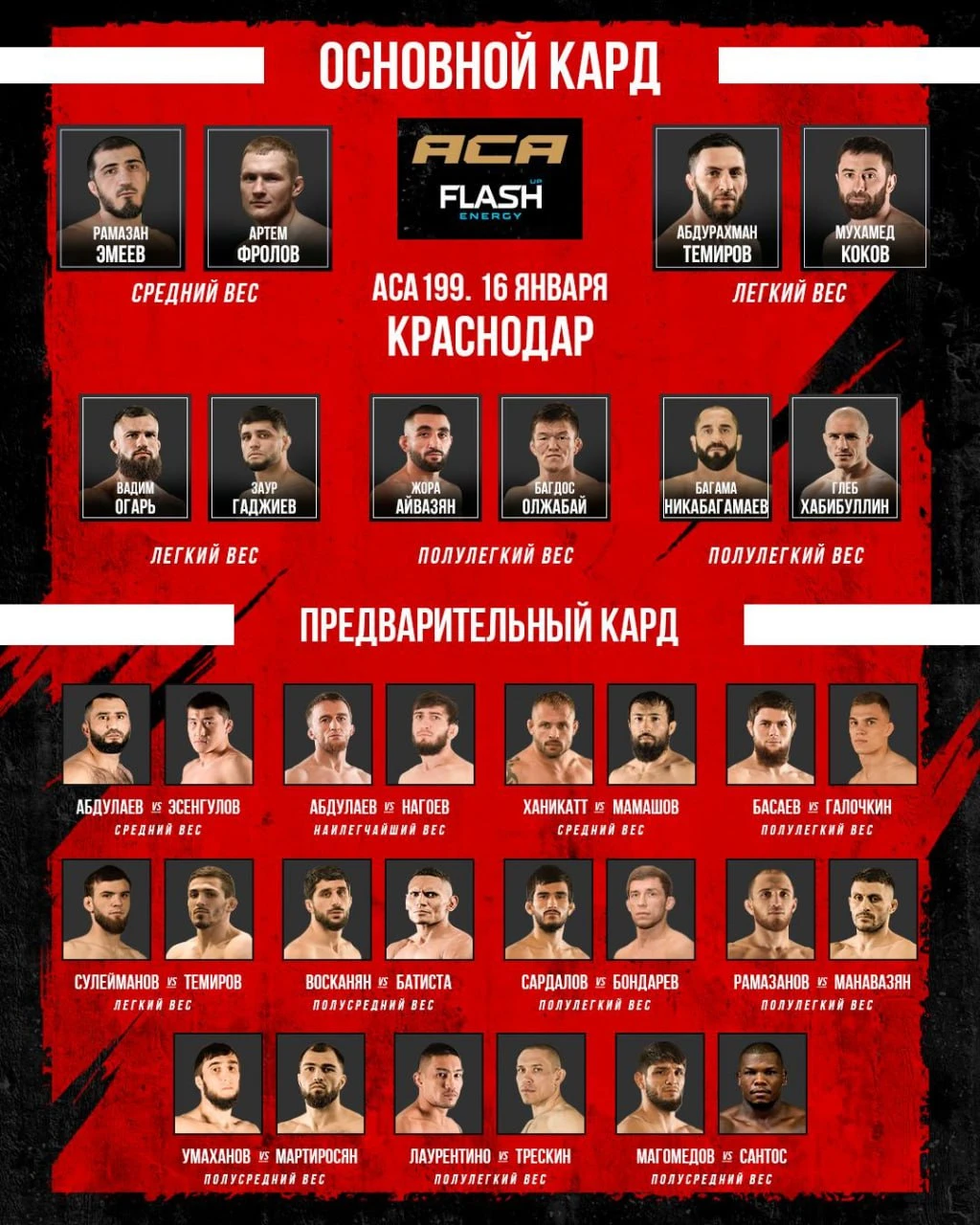 ACA 199: прямая трансляция главного боя Фролов — Эмеев