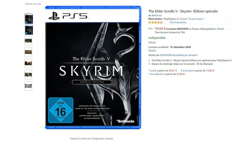 На просторах Amazon обнаружили The Elder Scrolls V: Skyrim для PlayStation 5