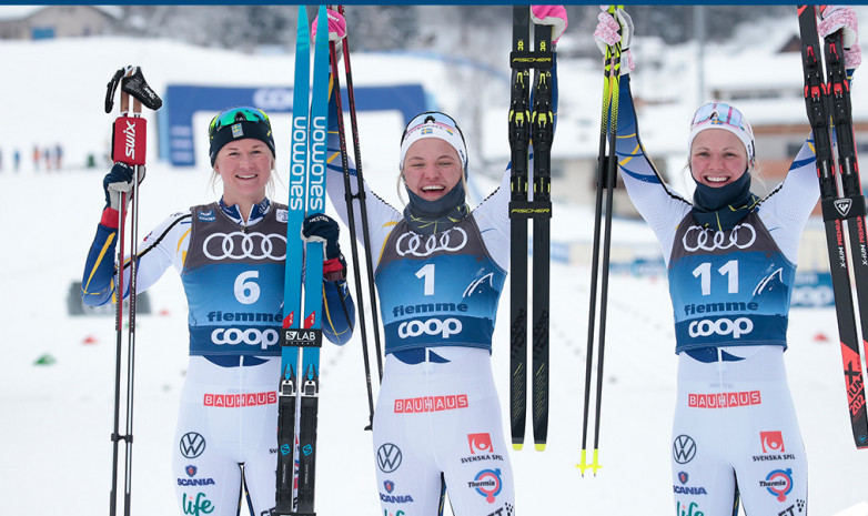 Шведские спортсменки заняли весь пьедестал в спринтерской гонке на «Тур де Ски» 