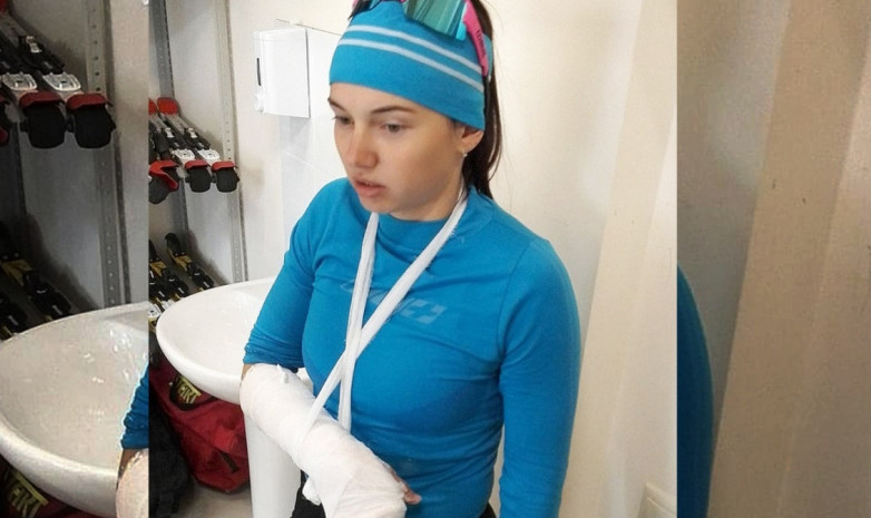 Российская биатлонистка сломала руку, оглянувшись на тренера